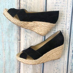 NWOT Black Suede Espadrilles 3" heel open toe Matisse RITA Size 10